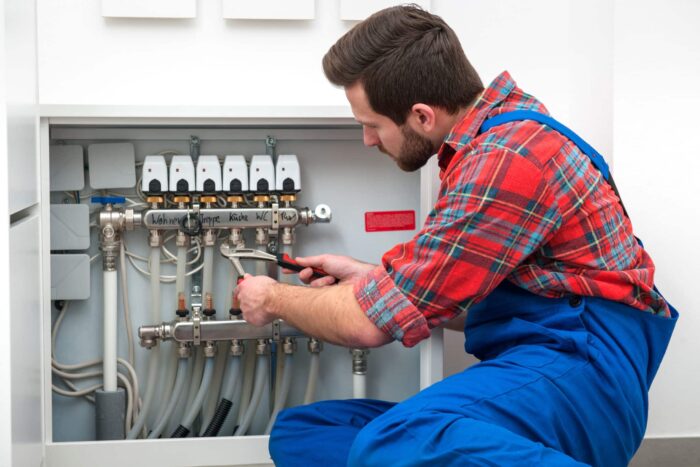 Installateur repariert Leitungen