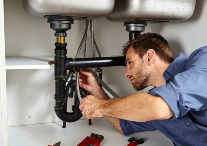 Klempner reinigt Siphon